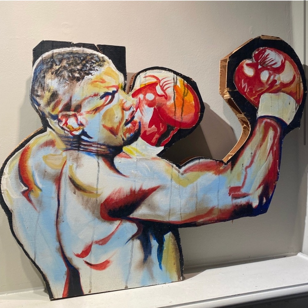 Mike Tyson sculpture made from wood